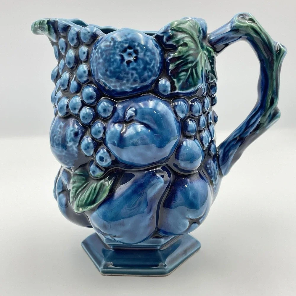 Inarco Japan Blue Fruit Pitcher & 2 Mugs Set E2431 / E2429 Vintage Ceramic 1960s
